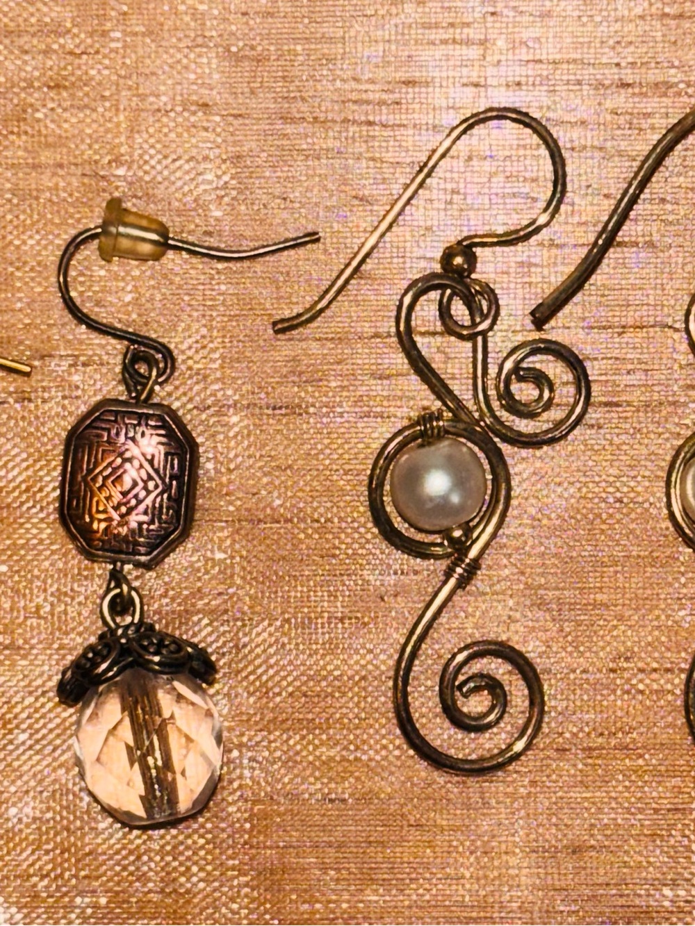Earring Bundle Short Dangle Small pearl scroll and crystal drop French wire Hook